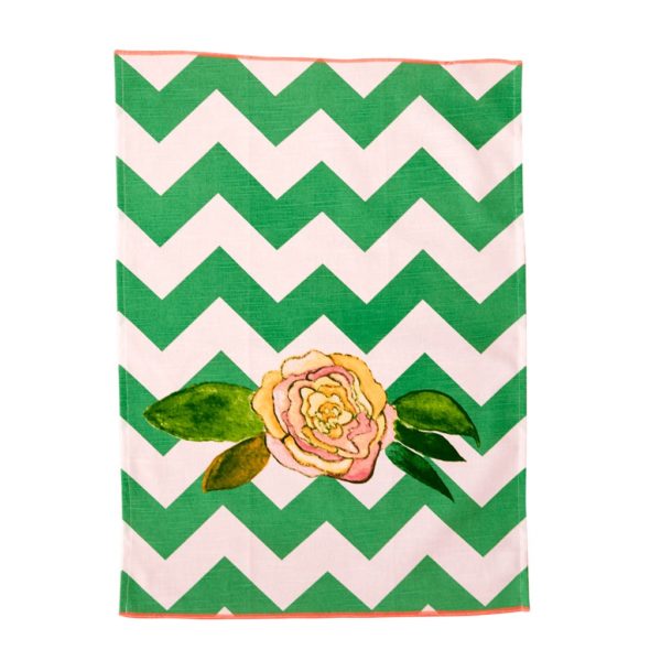 Torchon en coton vert "Selmas fall flower print" - RicebyRice