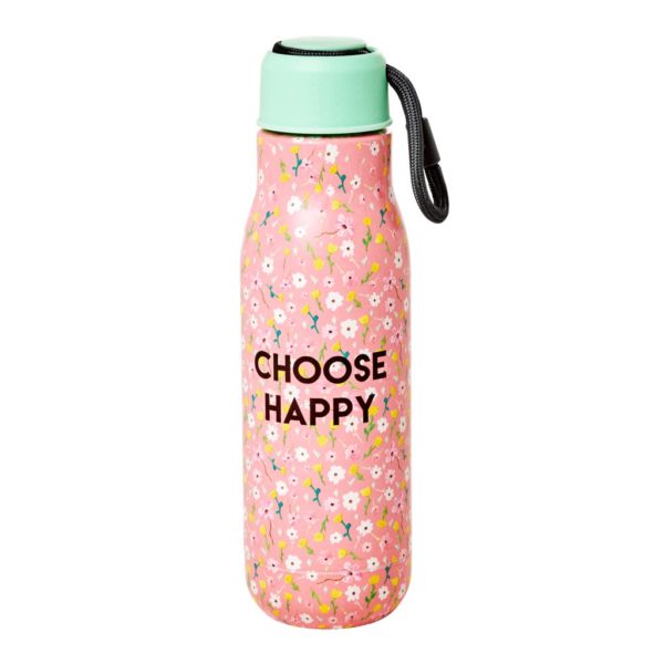 Thermos en inox rose imprimé "Choose Happy" - RicebyRice