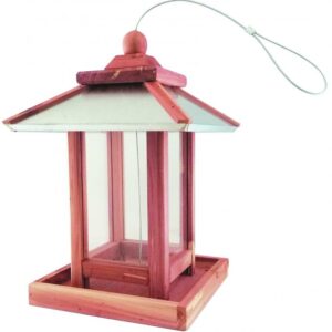 Mangeoire avec lumière en red cedar et toit en zinc