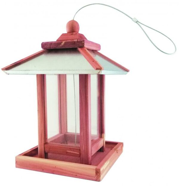 Mangeoire avec lumière en red cedar et toit en zinc