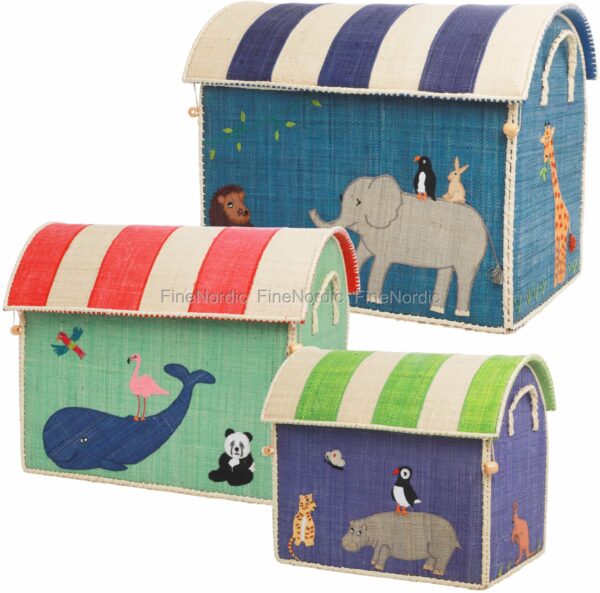 Coffres à jouets en raphia thème animal lot de 3 - RicebyRice