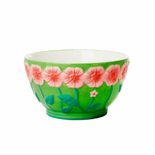 Bol en céramique avec motif floral en relief vert - RicebyRice