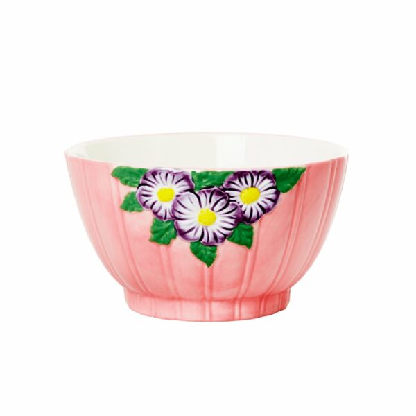 Bol en céramique avec motif floral en relief rose - RicebyRice