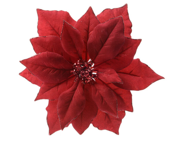 Poinsettia sur clip en polyester - Kaemingk