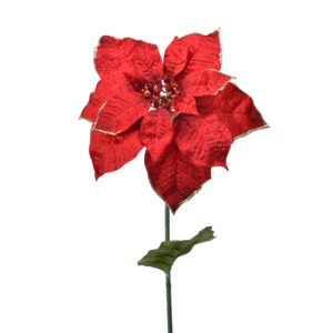 Poinsettia sur tige en polyester bord doré - Kaemingk
