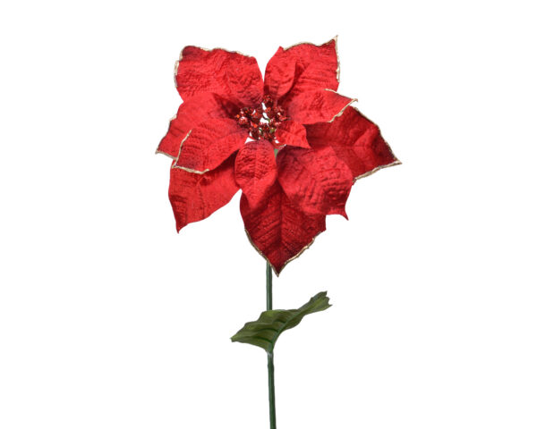 Poinsettia sur tige en polyester bord doré - Kaemingk