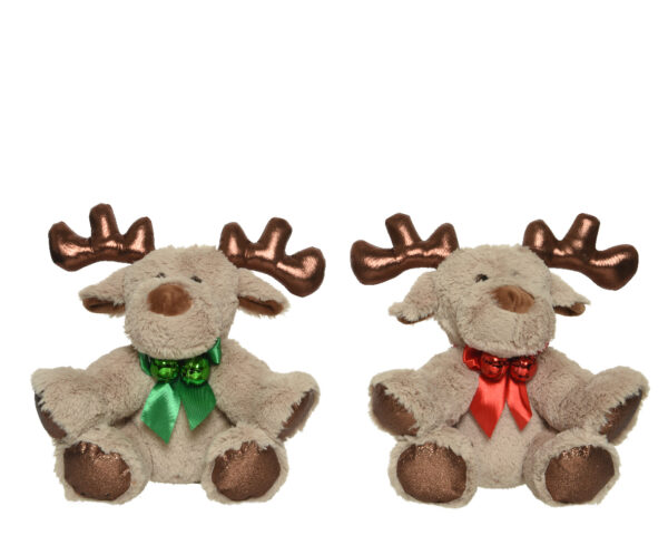 Renne en polyester bois de cerf métallisés avec écharpe et cloches - Kaemingk