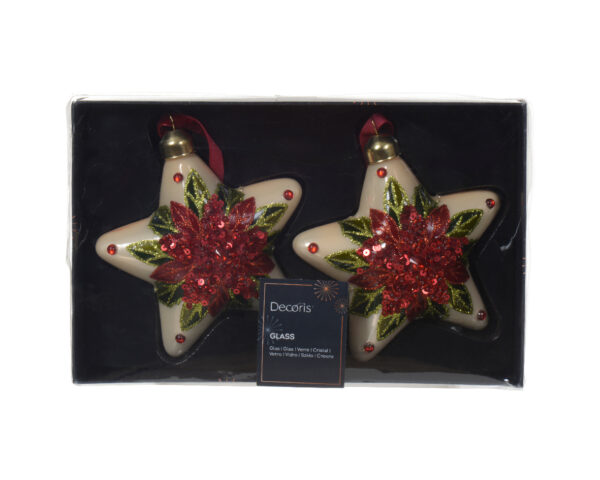 Étoiles en verre avec feuilles, paillettes et gemmes Lot de 2 - Kaemingk
