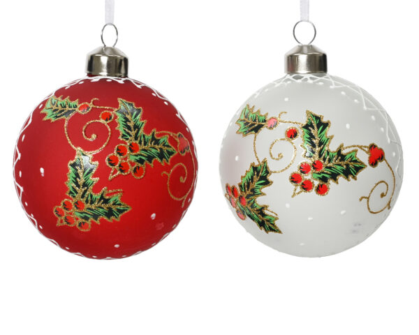 Boule en verre finition givre rouge et blanc - Kaemingk