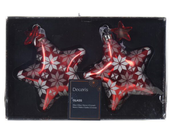 Étoiles en verre rouge noël Lot de 2 - Kaemingk