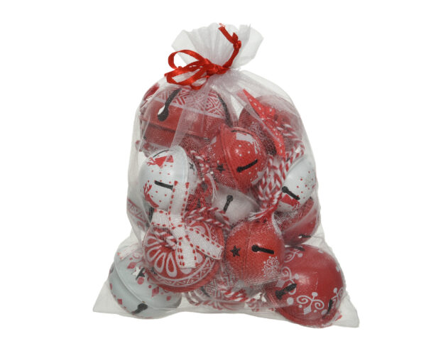 Cloches de Noël en fer lot de 14u. rouge et blanc - Kaemingk
