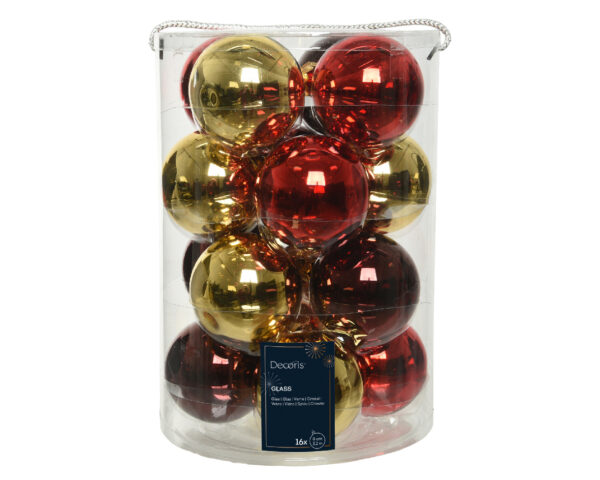 Boules verre 16u. - rouge et or - Kaemingk