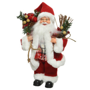 Père Noël en polyester avec hotte et branches H.30cm - Kaemingk