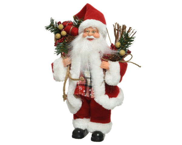 Père Noël en polyester avec hotte et branches H.30cm - Kaemingk