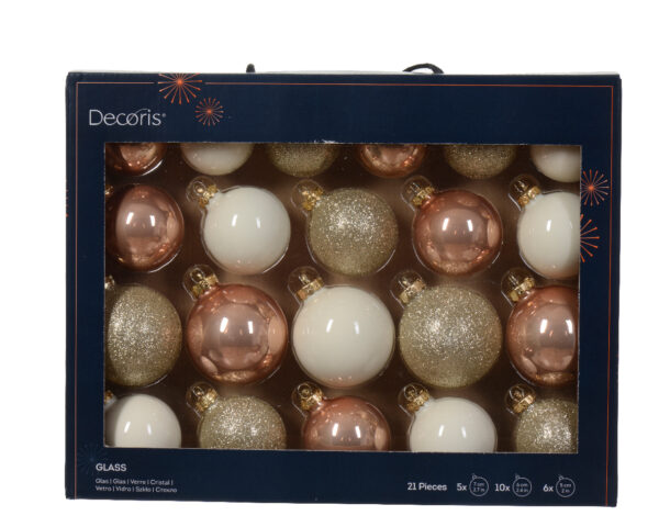 Boules verre émail lot de 21u. perle - Kaemingk