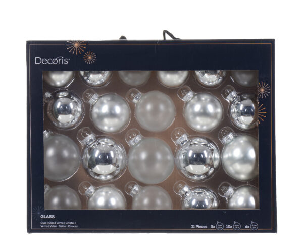 Boules verre brillant, mat et transparent lot de 21u. argent - Kaemingk