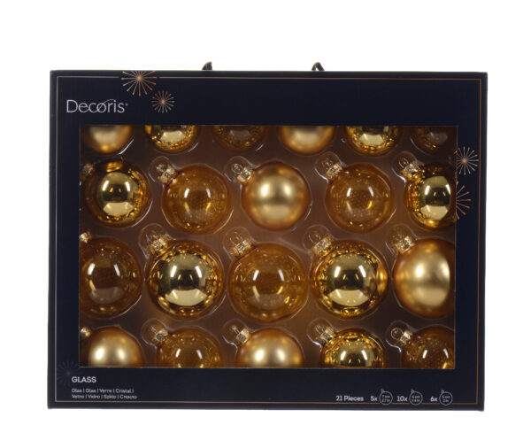 Boules verre brillant, mat et transparent lot de 21u. or - Kaemingk