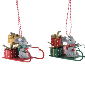 Souris de Noël en polyresine avec luge métal - Kaemingk