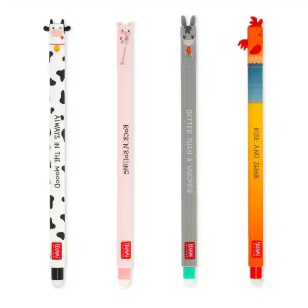 STYLO gel effaçable lot de 4 Les animaux de la ferme - Legami