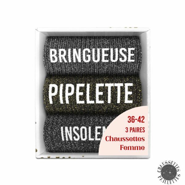 CHAUSSETTES paillettes coffret trio bringueuse 36-42