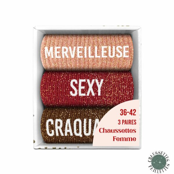 CHAUSSETTES paillettes coffret trio merveilleuse 36-42