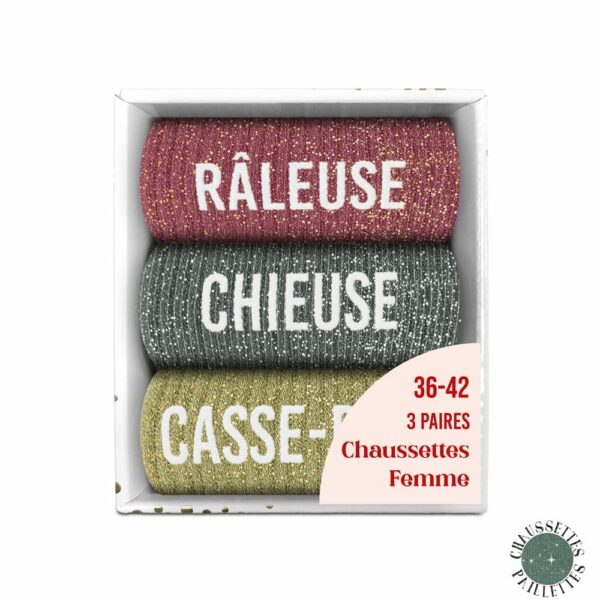 CHAUSSETTES paillettes coffret trio râleuse 36-42