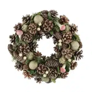 COURONNE pomme de pin paillettes champignon mousse - Kaemingk